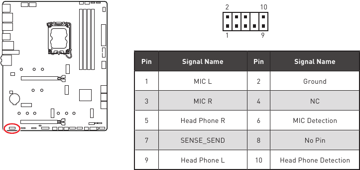 JAUD1: Front-audio-connector