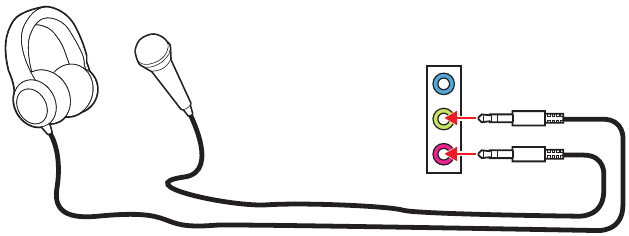 Audiojacks naar hoofdtelefoon en microfoon diagram