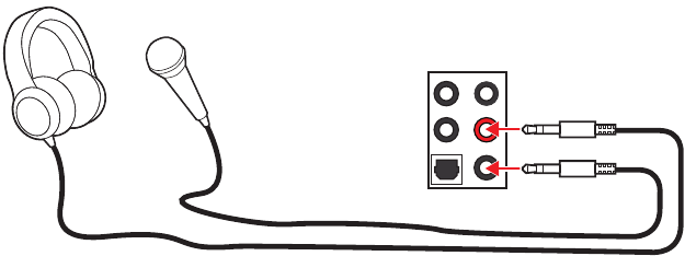 Diagram van audio-aansluitingen naar hoofdtelefoon en microfoon