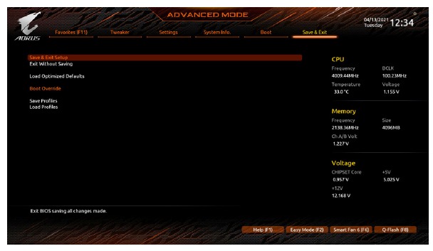 Opties voor opslaan en afsluiten in BIOS Setup