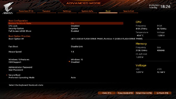 BIOS Setup - Booten