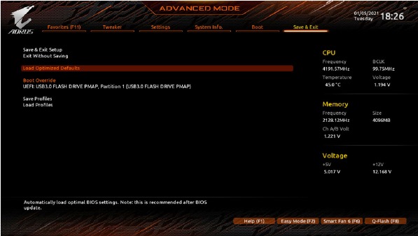 BIOS Setup - Opslaan & afsluiten