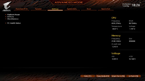 BIOS Setup - Instellingen