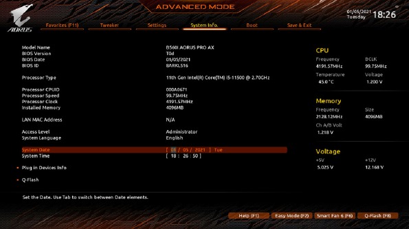 BIOS Setup - Systeeminformatie