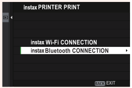 Schermafbeelding van de camera met instax Bluetooth CONNECTION gemarkeerd