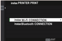 Schermafbeelding van de camera die instax Wi-Fi CONNECTION selecteert
