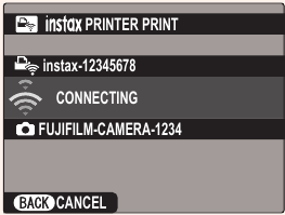 Schermafbeelding van de camera die verbinding maakt met de printer