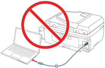 Zorg ervoor dat de printer niet is aangesloten op uw computer