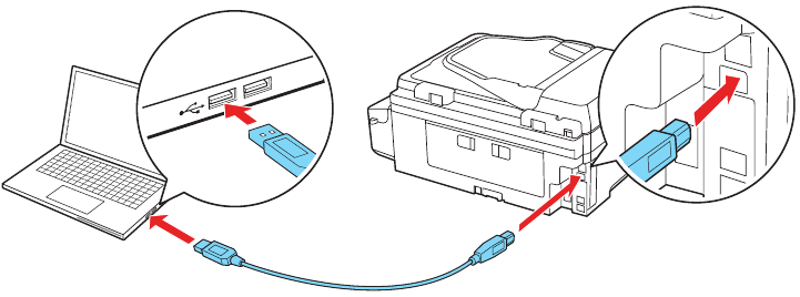 Zorg ervoor dat de printer is aangesloten met een usb-kabel