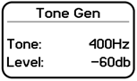 Screenshot van het audiomenu met 'Tone Gen' geselecteerd