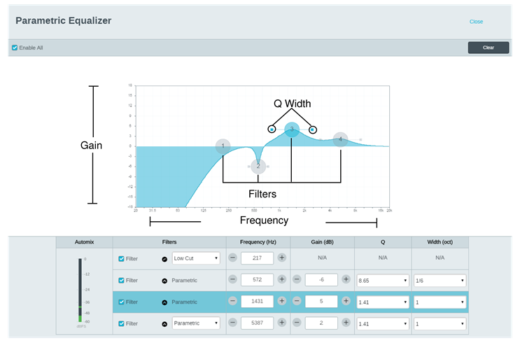 Filterparameters instellen