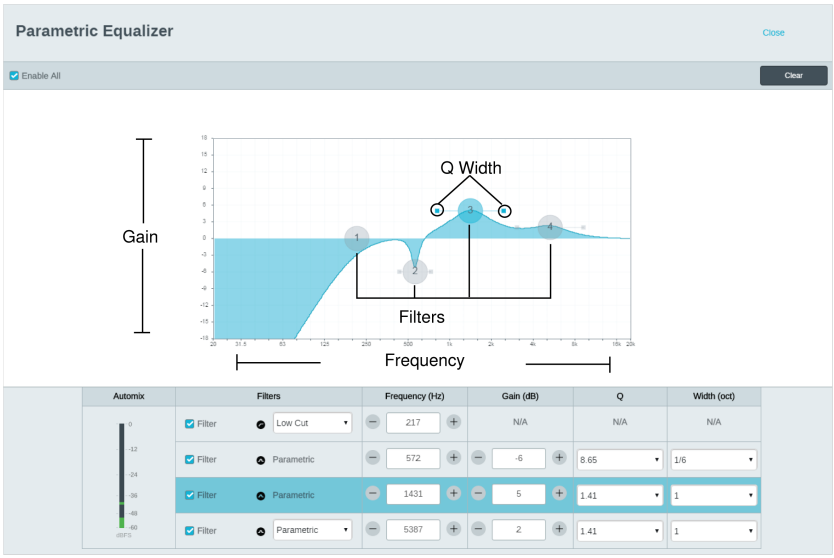 Filterparameters instellen