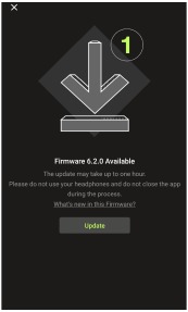Screenshot van het Firmware Update scherm in de ShurePlus PLAY app