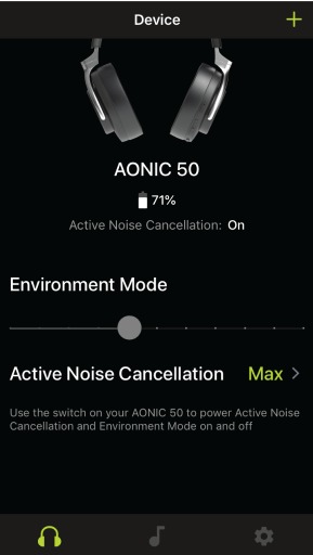 Screenshot van de ANC-modus in de ShurePlus PLAY app