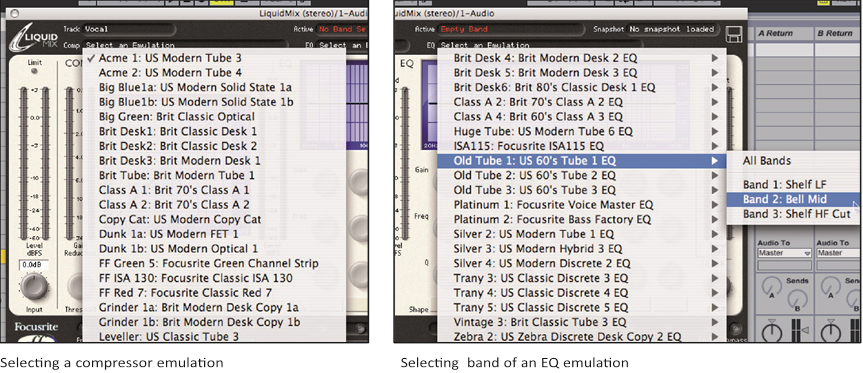 Compressors en EQ's selecteren