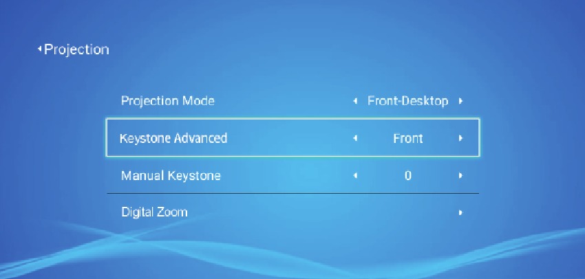 Hoofdmenu Functie - Projectiebeeldinstelling
