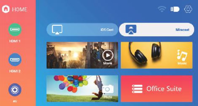 Startpagina van de projector