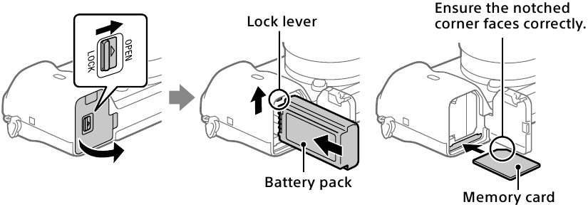 Batterij/geheugenkaart in het apparaat plaatsen