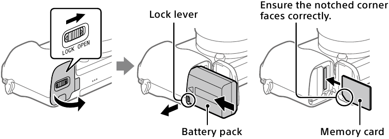 Batterij/geheugenkaart in het apparaat plaatsen