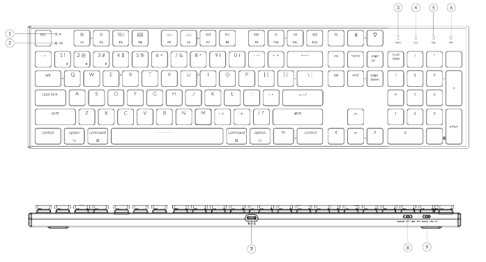 OVERZICHT VAN BLUETOOTH MECHANISCH TOETSENBORD MET 104 TOETSEN