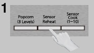 Een afbeelding van het bedieningspaneel van de magnetron met de knop Sensor Reheat gemarkeerd