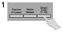Een afbeelding van het bedieningspaneel van de magnetron met de knop Sensor Cook gemarkeerd