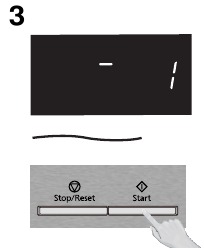 Een afbeelding van het bedieningspaneel van de magnetron met de knop Start gemarkeerd