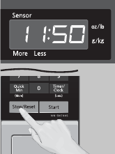 Magnetron display met de tijd en kinderslot uitgeschakeld