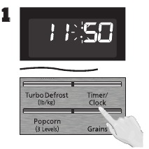 Als de oven niet aan het koken is, druk dan twee keer op Timer/Clock
