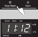 Druk drie keer op Stop/Reset
