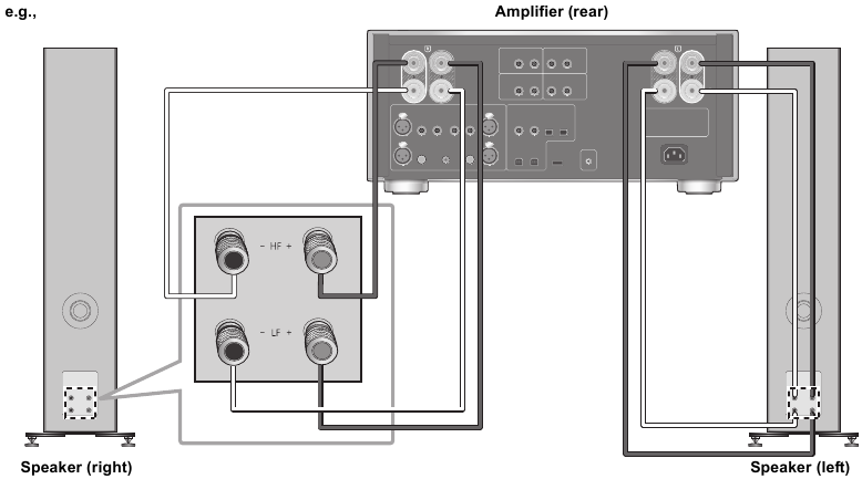 Bi-wiring aansluiting met een versterker