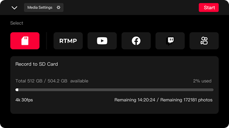 Opname- en live streaming configuratie - Stap 1