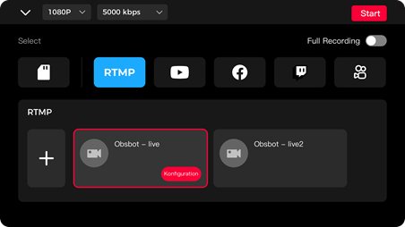 Opname- en live streaming configuratie - Stap 2
