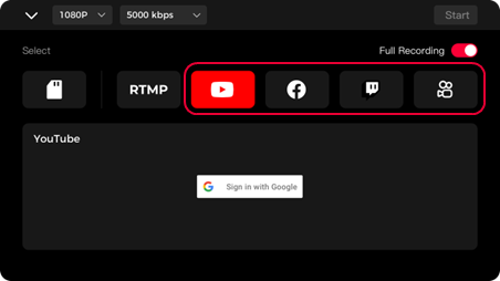 Opname- en live streaming configuratie - Stap 3