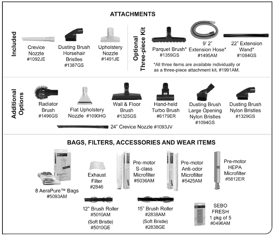 OPTIONELE HULPSTUKKEN, ACCESSOIRES, ZAKKEN & FILTERS