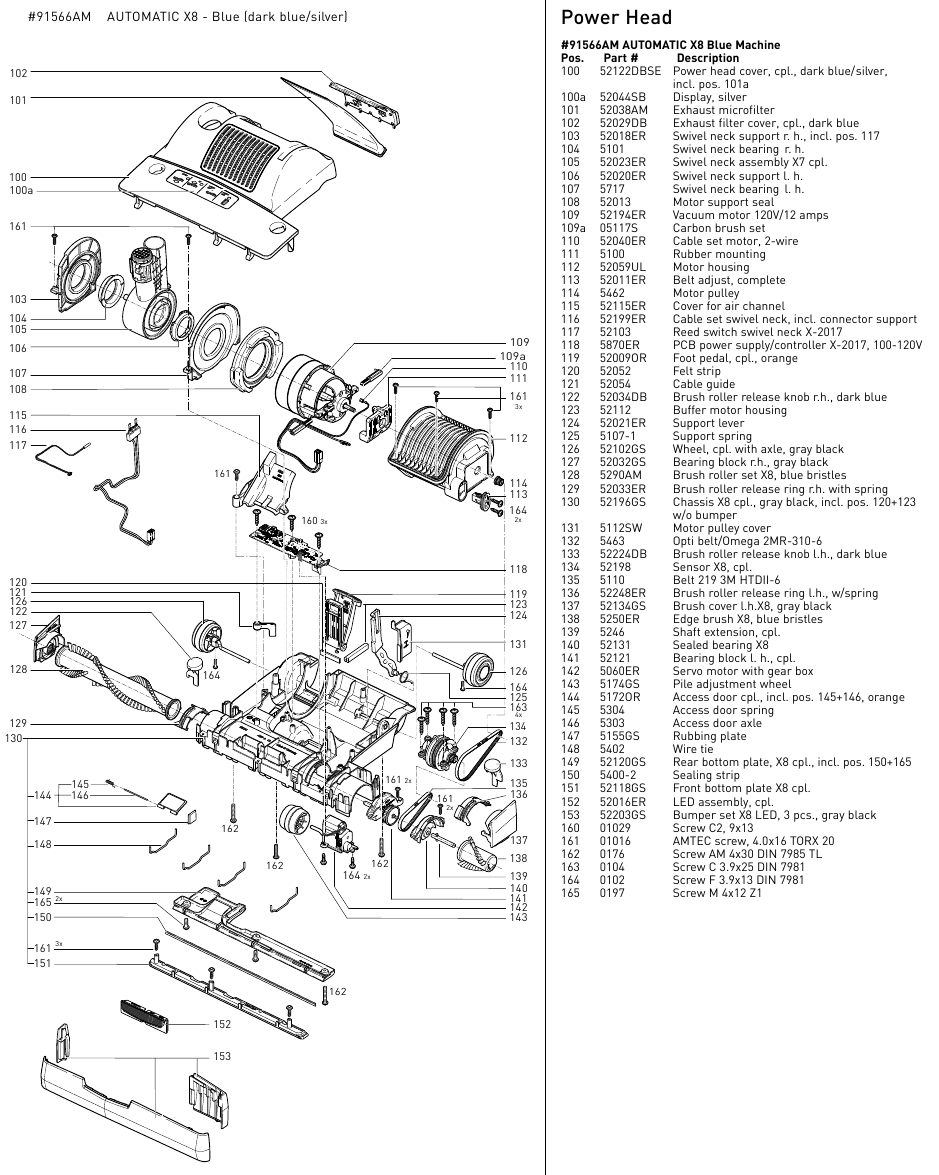 AUTOMATIC X8 SCHEMATISCHE WEERGAVE EN ONDERDELENLIJST
