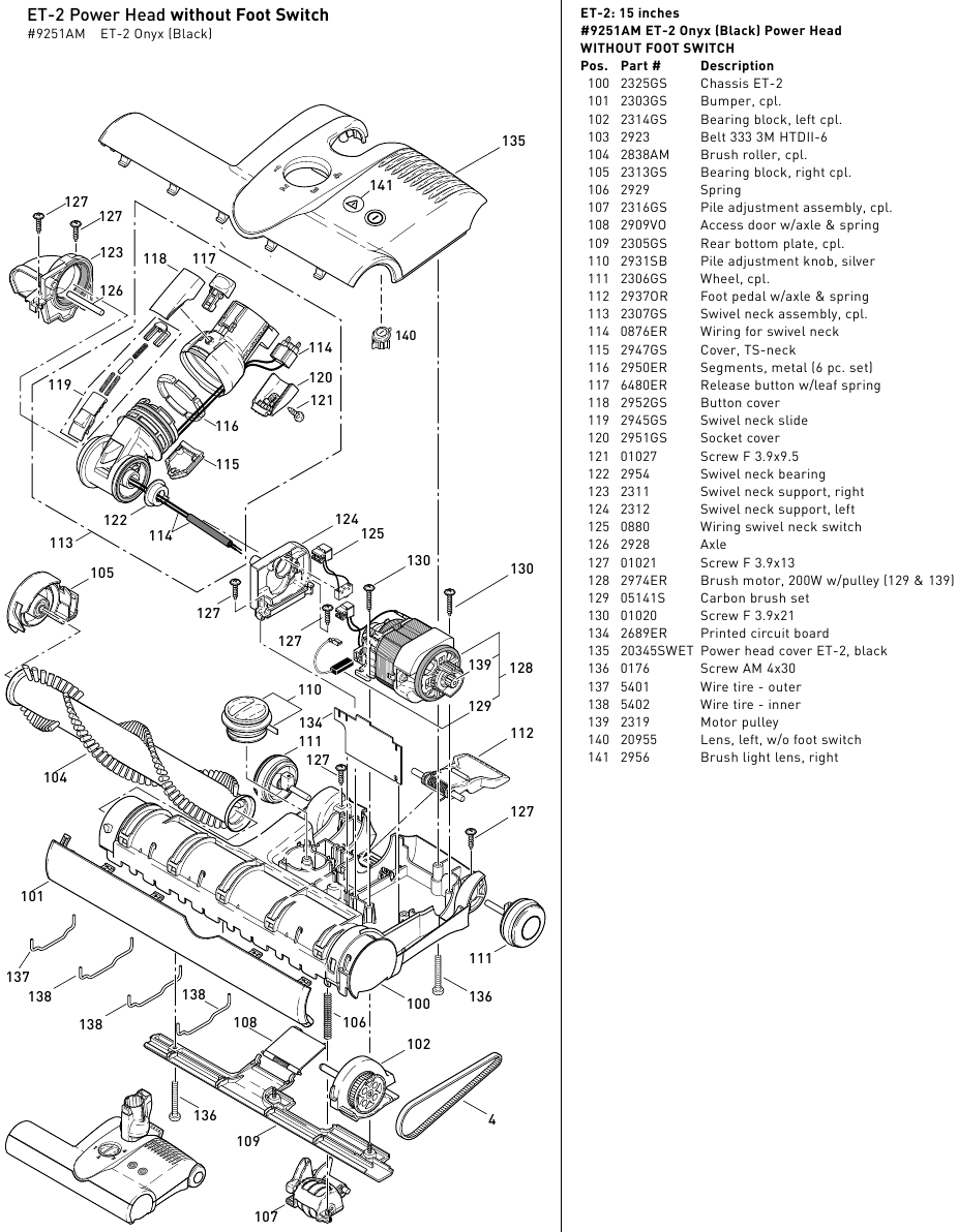 ET-2 ZONDER VOETSCHAKELAAR SCHEMA EN ONDERDELENLIJST