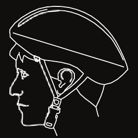 Afbeelding van een persoon met een helm die niet goed past.