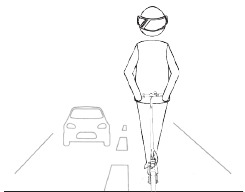 Rijden op een trottoir tussen voetgangers