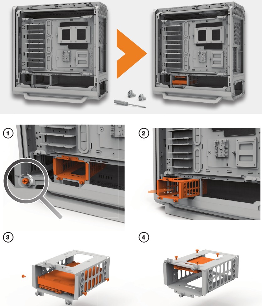 INSTALLATIE VAN DRIVES IN DE HDD-CAGE