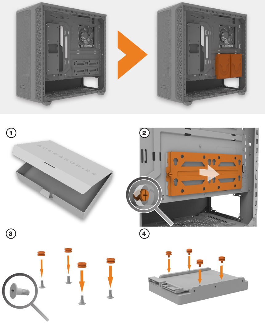 INSTALLATIE VAN HDD'S OP DE BEUGEL - Stap 1