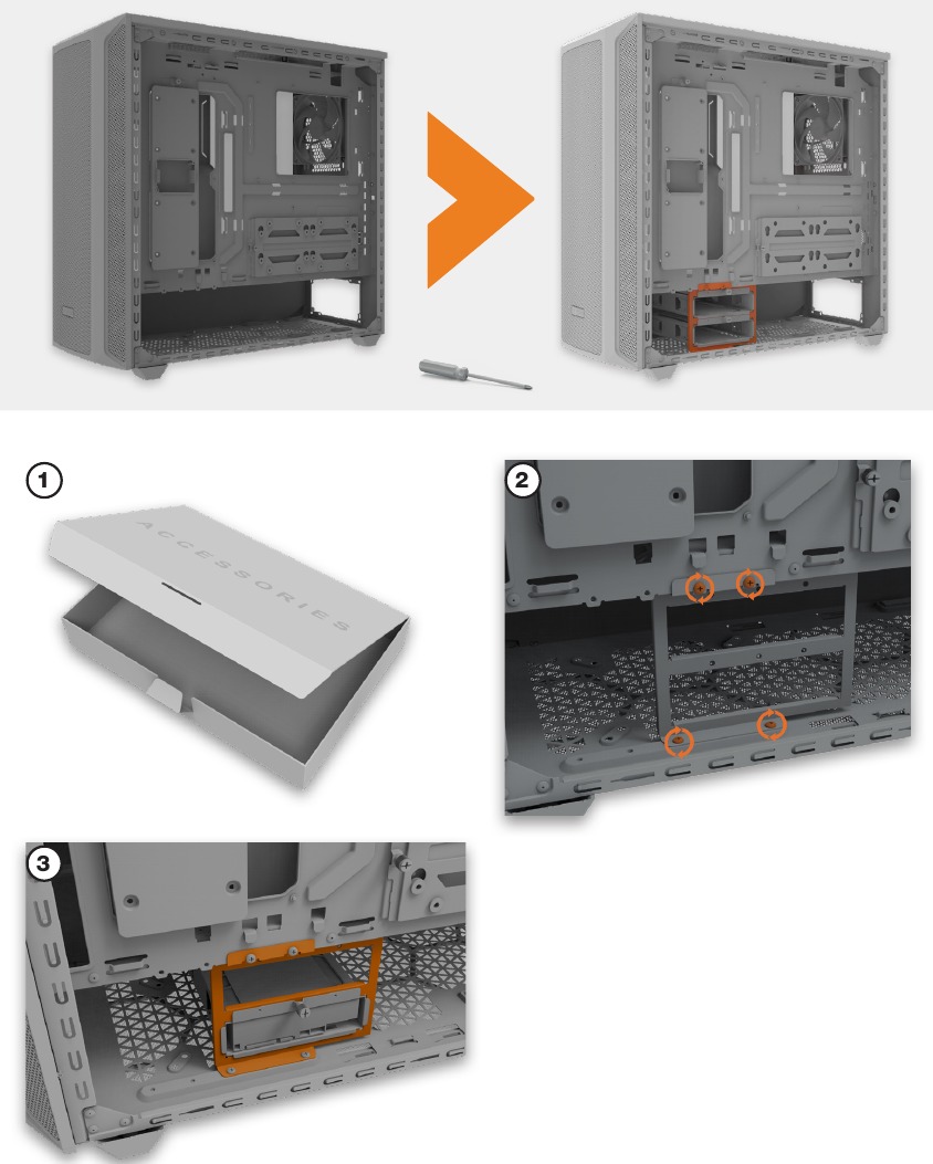 INSTALLATIE VAN DE DUBBELE HDD-BEUGEL BIJ GEBRUIK VAN GROTERE RADIATOREN