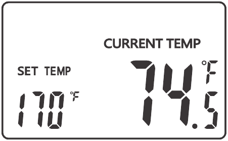 Het scherm geeft SET TEMP en de alarmwaarde van de sonde weer