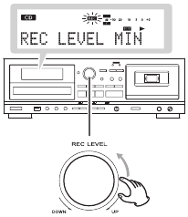 zet de REC LEVEL-regelaar op de minimale MIN-stand