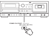 zet de POWER ON START OFF-PLAY-REC (TAPE)-schakelaar in de PLAY-stand