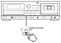 zet de POWER ON START CD-TAPE-USB-schakelaar op TAPE
