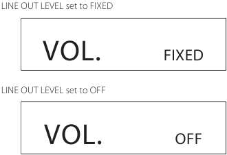 Display wanneer LINE OUT LEVEL is ingesteld op FIXED of OFF