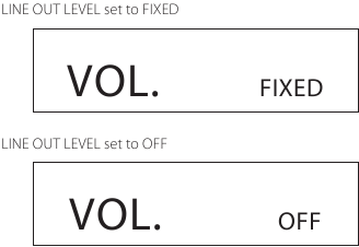 Display - Wanneer LINE OUT LEVEL is ingesteld op FIXED