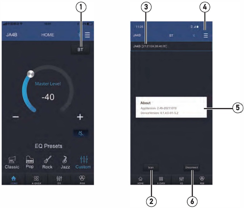 Bluetooth-koppeling met app en AMP