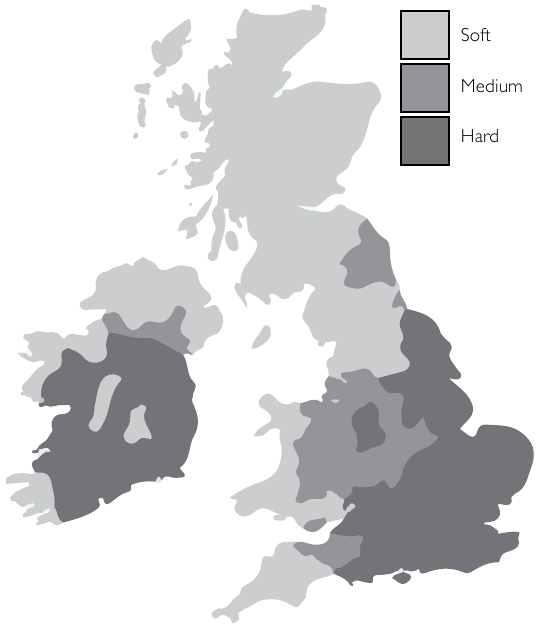 Waterhardheidskaart Britse eilanden